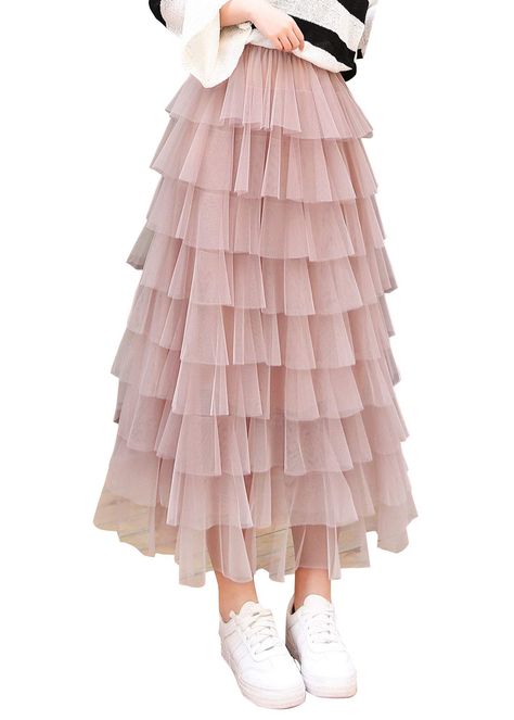 PRICES MAY VARY. Tulle: Polyester, Spandex, Viscose. Lining: 100% Polyester 6 colors for your choose (black / pink / blue / white / apricot / deep pink) Multi layers pleated ruffles skirt with elastic waistband, suitable and comfortable Hand wash cold. Hang dry. Do not iron the pleated ruffles Before ordering, please refer to the size chart on the left picture. Multi Layered Skirt, Layered Skirt Outfit, Long Ruffle Skirt, Ruffles Skirt, Long Tiered Skirt, Mesh Maxi Skirt, Tiered Tulle Skirt, Skirt With Elastic Waistband, Layer Skirt