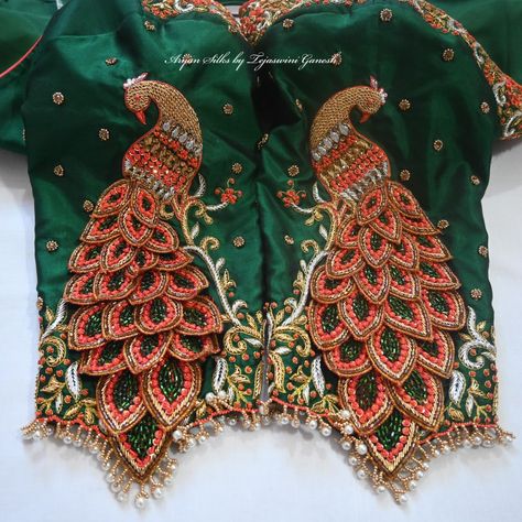 Peacock Aari Work Designs Blouse, 5d Aari Work Blouse, Paithani Blouse Aari Work Design, 5d Peacock Aari Work Blouse, Peacock Embroidery Designs Blouse Sleeves, 3d Embroidery Blouse Designs, 3d Blouse Design, 3d Peacock Aari Work Blouse, 3d Work Blouse Design