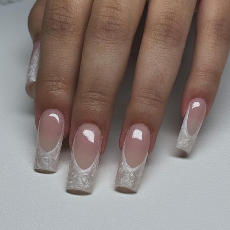 pearl tips 🤍✨🐚 #rgvnails #956nailtech Nail Designs With Pearls, Pearl Heart Nails, Pearls On Nails, Pearl French Nails, Pearl Nails Design, Pearl French Tip Nails, Pearl French Tip, Frosted Nails, Pearly Nails