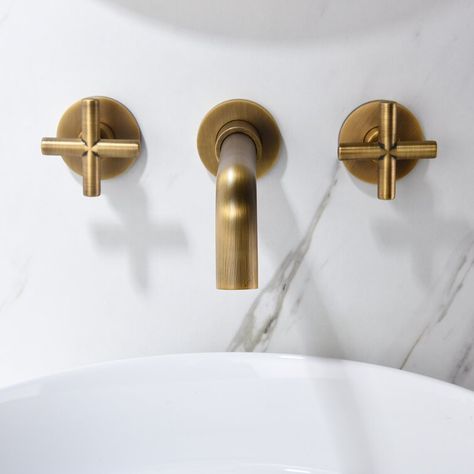Wall Mounted Bathroom Faucet Two Cross Bathroom Wall Mount Faucet, Wall Bathroom Faucet, Mounted Bathroom Sink, Wall Mounted Bathroom Faucet, Bronze Bathroom Faucets, Wall Mount Faucet Bathroom Sink, Faucet Installation, Wall Faucet, Bronze Bathroom