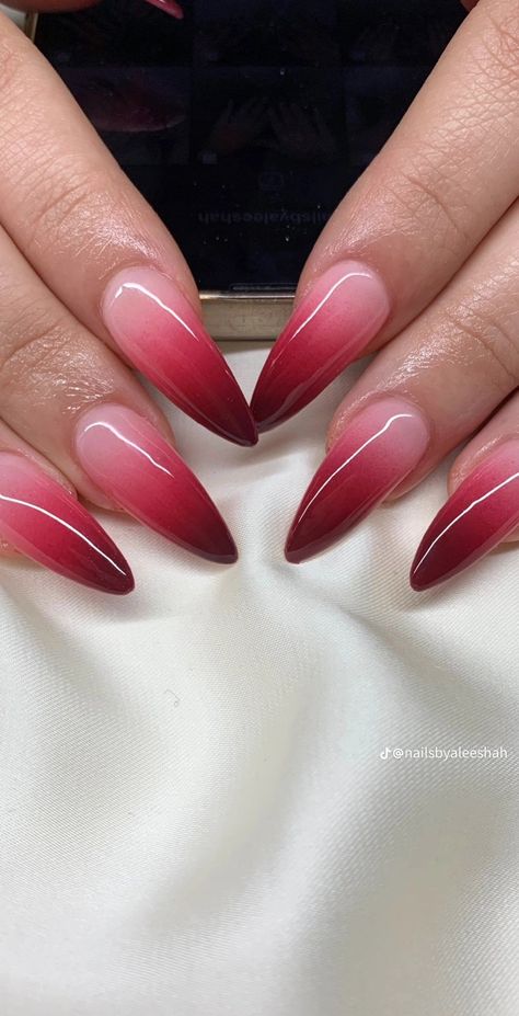 Hint Of Red Nails, Mitsuri Nails, Nezuko Nails, Ambre Nails, Ruby Nails, Red Ombre Nails, Nail Appointment, Pink Ombre Nails, Simple Gel Nails