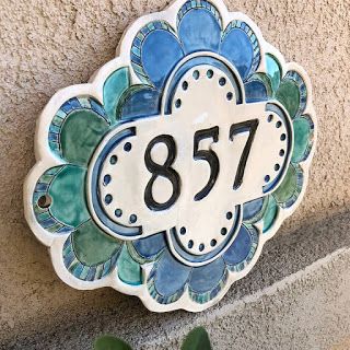 TheBabyHandprintCompany: Unique Handmade Address Plaques - Address Signs - ... Ceramic Address Plaque, Unique House Numbers, Ceramic House Numbers, House Plaques, Address Signs, Pottery Houses, Address Plaques, Cerámica Ideas, Hand Crafts For Kids