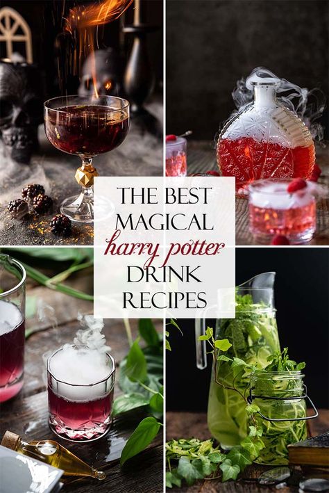 Harry Potter Wedding Cocktails, Potion Themed Drinks, Harry Potter Drinks Recipes, Harry Potter Inspired Alcoholic Drinks, Firewhisky Harry Potter, Harry Potter Food And Drink, Alcoholic Potion Drinks, Slytherin Drink Recipe, Potion Alcohol Drink