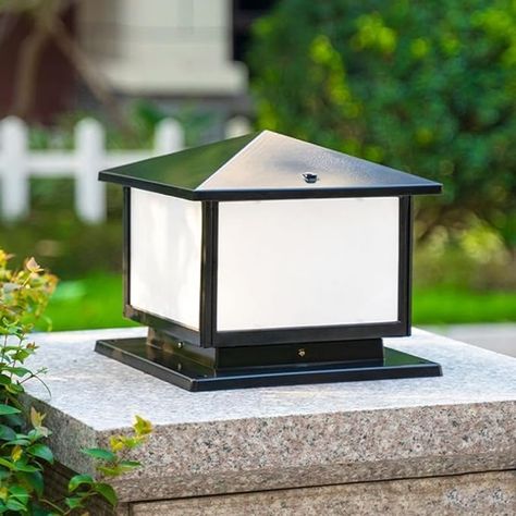 DLSixYi Outdoor Column Light Waterproof IP65 Pillar Light Exterior Post Light Aluminum Black Post Lantern Glass Fence Garden Pedestal Lighting Fixture Landscape Bollard Post Lamp for Patio Porch Lawn - Amazon.com Post Lights Outdoor Columns, Fence Post Lighting Ideas, Driveway Pillars With Lights, Garden Pedestal, Outdoor Pillar Lights, Outdoor Columns, Column Lighting, Glass Fence, Fence Garden