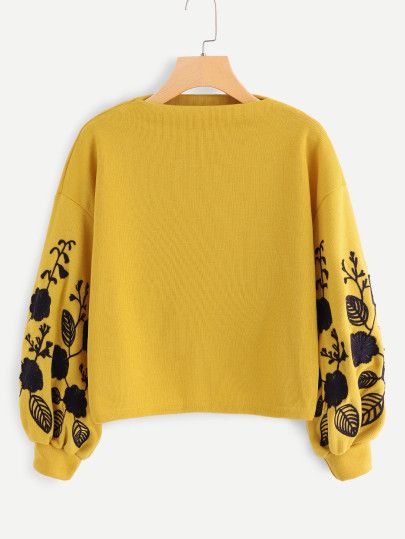 Shop Floral Embroidered Sweatshirt online. SheIn offers Floral Embroidered Sweatshirt & more to fit your fashionable needs. Romwe Outfit, Sweatshirt Dresses, Shoulder Embroidery, Romwe Dress, Outfit Short, Crop Pullover, Lantern Sleeve Sweater, Dresses Ladies, Clothing Summer