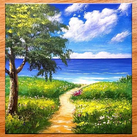 Tela, Scenery Painting Acrylic, Seascape Paintings Acrylic, Seascape Acrylic Painting, Easy Landscape, Acryl Painting, Easy Landscape Paintings, Drawing Arts, Art Of Painting