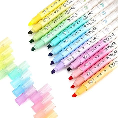 Amazon.com: WRITECH Erasable Highlighters Chisel Tip, Smooth Writing No Bleed Double Head Highlighter for Highlighting and Marking, Assorted Colors, 12 Count : Office Products Highlighter Markers, Erasable Highlighters, Erasable Markers, Highlighter Pen, Pastel Party, Cool School Supplies, Highlighters Markers, Liquid Highlighter, Kawaii Stationery