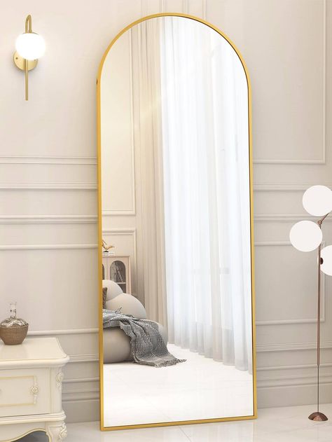 Gold  Collar  Aluminum Alloy   Embellished   Home Decor Small Full Length Mirror, Gold Long Mirror, Tall Bedroom Mirror, Full Length Gold Mirror, Cool Full Length Mirror, Gold Big Mirror, Gold Full Body Mirror, Big Gold Mirror, Floor Mirror In Bedroom