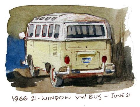 Old Volkswagen, James Gurney, Bus Art, Miniature Watercolor, Vw Combi, Vw Art, Art Mobile, Drawing Machine, Combi Vw