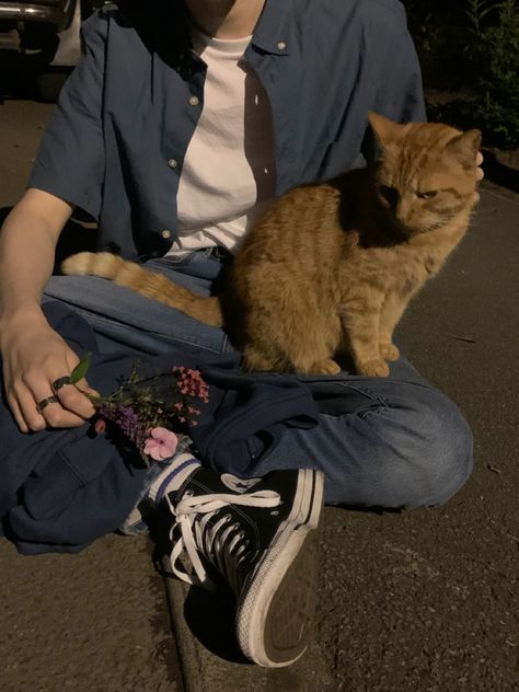 flowers, ring, cat, mens fashion Trollhunters Aesthetic, Soft Boy Aesthetic Outfits, Strangers To Friends, Man And Cat, Grunge Boy Aesthetic, Boy Outfits Aesthetic, Softboy Outfits, Boy Aesthetic Outfits, Soft Boy Aesthetic