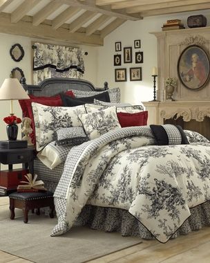 French Bedroom Design, Country Comforter, Black Comforter Sets, Toile Bedding, French Country Bedding, Black Comforter, Black Duvet, Ikea Kura, Country Bedding