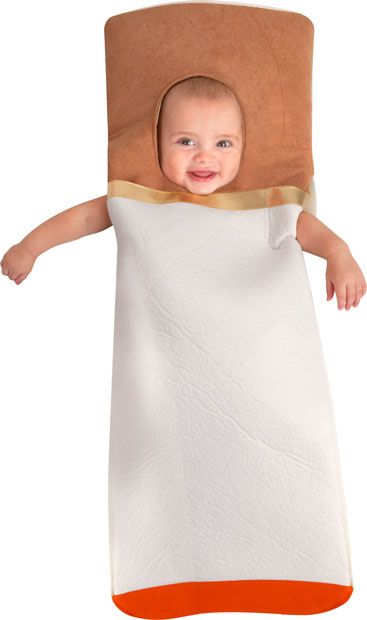 Baby cigarette costume. Can anyone say CPS? Kids Banana Costume, Bad Halloween Costumes, Donut Costume, Banana Costume, Pugs In Costume, Unique Costumes, Scary Halloween Costumes, Michael Myers Halloween, Candy Girl
