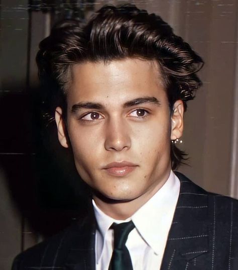 Johnny Depp with Long Hair in the 90s Long Hair Johnny Depp, Cute Guy Celebrities, Young Johnny Depp Hair, Johny Depp 90's, Jonny Depp 90s, Johnny Depp 80s, Long Hair 90s, Hair In The 90s, Johnny Depp Icon