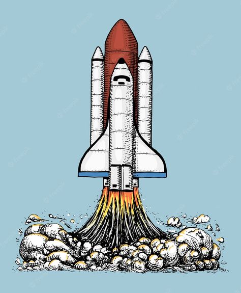 Rocket Drawing, Spaceship Drawing, Rocket Launching, Background Stars, Rocket Art, Rocket Tattoo, Nasa Rocket, Flying Ship, Rocket Design