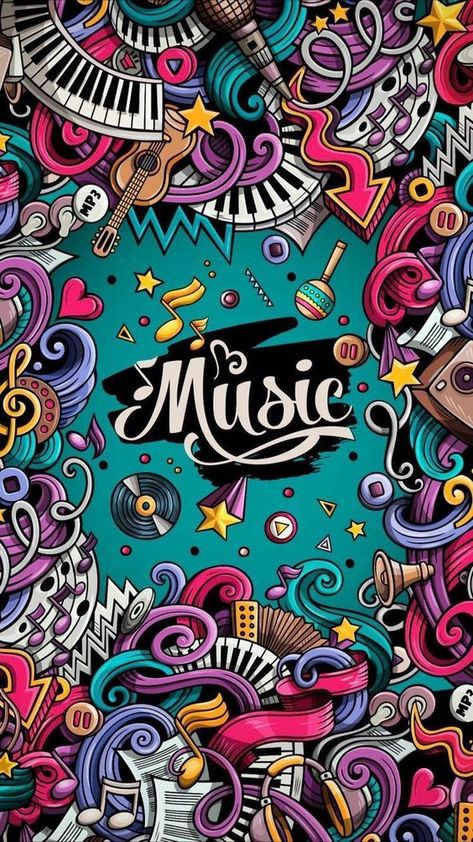 Graffiti Digital Art, Doodle Art Music, Music Graffiti Art, Music Art Wallpaper, Doodle Art Wallpaper, Music Digital Art, Art Instruments, Poster Musik, Wallpapers Music