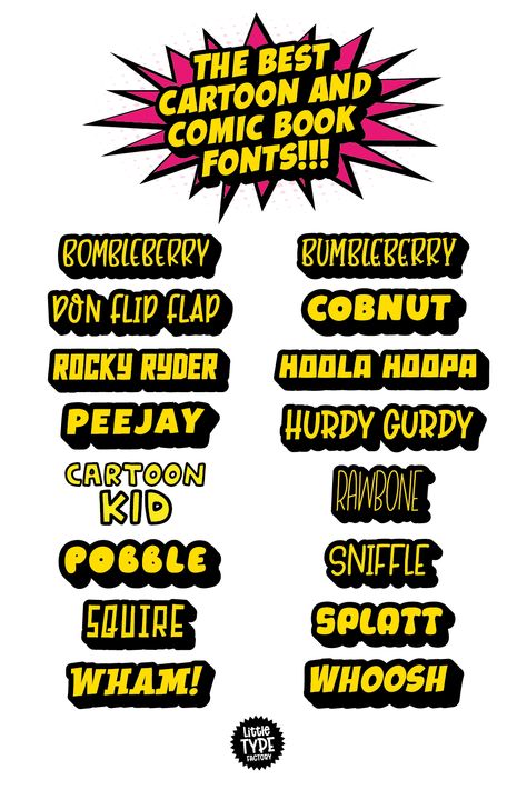 Comic Fonts Lettering, Comic Book Scrapbook, Font For Comic, Fonts For Yearbook, Comic Style Pubmat, Comic Book Title Design, Comic Book Elements, Comic Book Fonts, Comic Style Graphic Design