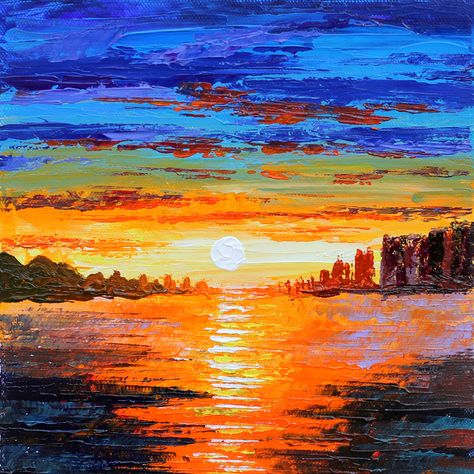 Abstract Sunset painting with palette knife for beginners / Acrylic painting tutorial Sunset On The Sea Painting, Sunset Sunrise Painting, Art Sunset Painting, Abstract Painting Sunset, Sunrise Abstract Painting, Abstract Sunset Art, Sunset Painting Abstract, Sunset Art Abstract, Sun Set Painting Acrylic