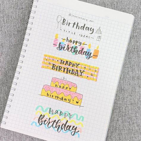 Happy Birthday Title Ideas, Happy Birthday Brush Pen, Birthday Title Ideas, Happy Birthday Brush Lettering, Happy Birthday Journal Ideas, Cute Ways To Write Happy Birthday, Happy Birthday Writing Styles, Happy Birthday Writing Style, Art Bio Ideas