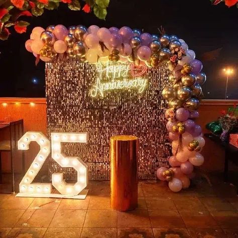 Let's dive in and discover some Wedding Anniversary Decoration Ideas to make your anniversary celebration truly extraordinary. Check it out and make your day Anniversary Decoration At Home, Wedding Anniversary Decoration Ideas, 25th Anniversary Decor, 25th Wedding Anniversary Decorations, 25th Marriage Anniversary, Balloon Decoration For Birthday, Balloon Decoration At Home, 25th Anniversary Decorations, 25 Anniversary Cake