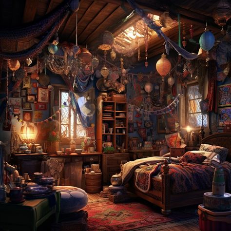 Bedroom Decor Gothic, Howl's Moving Castle Bedroom, Cool Attic Bedrooms, Crow Core Aesthetic Bedroom, Dark Maxamilist Bedroom, Mystical House Decor, Howls Room Inspired, Howls Moving Castle Bedroom Aesthetic, Howls Moving Castle Room Aesthetic