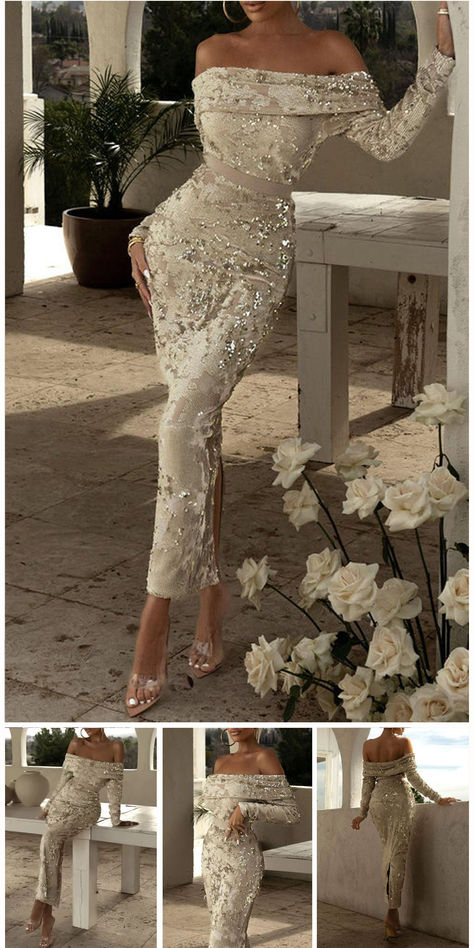 Sexy Formal Solid Sequins Off the Shoulder Evening Dress Dresses 25 Years Anniversary Wedding Dress, Couture, Haute Couture, Glitter Evening Dress, Gorgeous Evening Dresses, Haljine Za Svadbu, Sister Of The Groom Dress, Haljine Za Maturu, Wedding Anniversary Dress