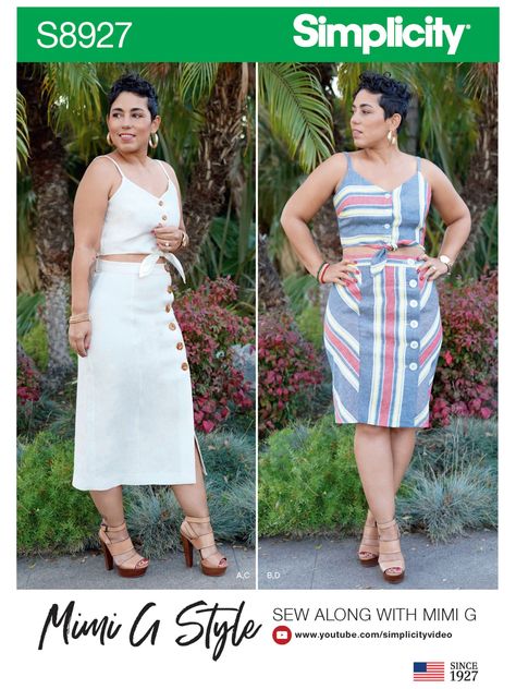 Tie Front Tops, Front Button Skirt, Halter Top And Skirt, Mimi G Style, Pencil Skirt Pattern, Tops And Skirts, Mimi G, Stylish Crop Top, Skirt Sewing