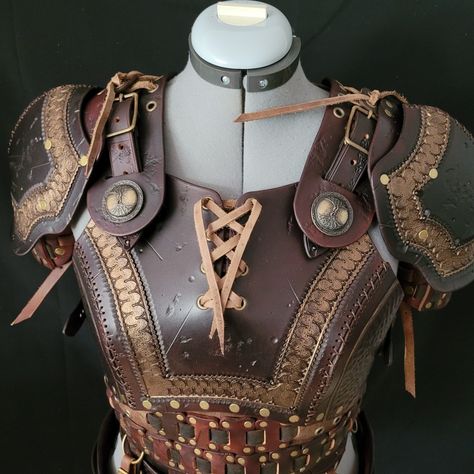 Female Chest Armor, Leather Armor Women, Female Leather Armor, Fantasy Leather Armor, Renfest Costume, Breastplate Armor, Leather Breastplate, Studded Leather Armor, Leather Pauldron