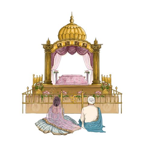 Punjabi Wedding Couple Illustration, Punjabi Couple Illustration Art, Gurudwara Illustration, Punjabi Wedding Illustration, Gurudwara Drawing, Anand Karaj Illustration, Punjabi Couple Illustration, Sikh Couple Illustration, Punjabi Illustration