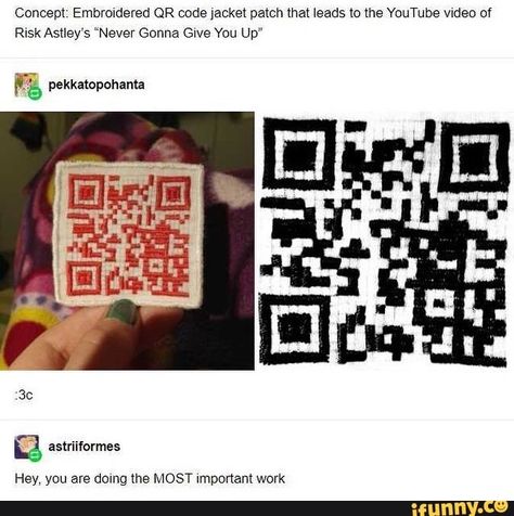Tumblr Funny, Amazing Cross Stitch, Cross Stitch Minecraft, Rick Roll, Diy Broderie, Never Gonna, Embroidery And Stitching, Popular Memes, Youtube Video