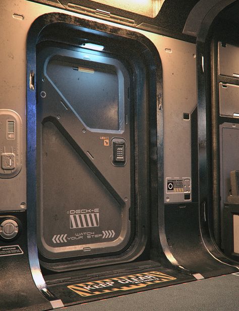 Sci-fi Door, Spaceship Interior Design, Scifi Office, Spaceship Interior Concept Art, Spaceship Door, Scifi Door, Sci Fi Interior Design, Sci Fi Interior, Sci Fi House