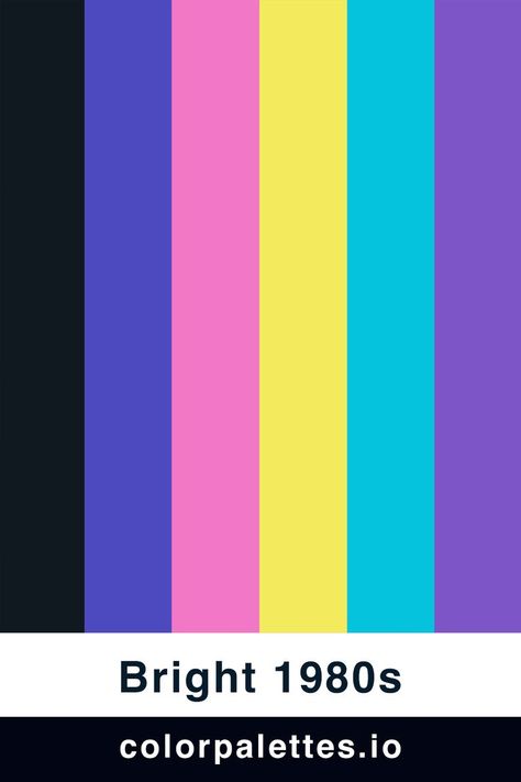 bright 80s retro color palette Vibrant Retro Aesthetic, Back To The Future Color Palette, 80s Neon Color Palette, Retro Arcade Color Palette, 90s Color Aesthetic, Memphis Design Color Palette, 80 Color Palette, 80s Color Pallete, 80s Color Palette Retro Neon