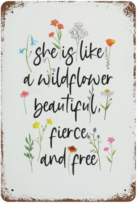 Amazon.com : VIOFLOW Vintage Metal Tin Sign Wildflower She Is Like A Wildflower Beautiful Fierce And Free Pretty Flower Quote Valentine's Day Sign Funny Novelty Garage Home Decor Wall Art Tin Signs 8X12 Inches : Home & Kitchen Floral 2nd Birthday Party, One Little Wildflower Birthday, Wild One Flowers First Birthday, Wildflower Party Ideas, Wildflower First Birthday Theme, Two Wild Wildflower Birthday, Wild Flowers Birthday Theme, Wildflower 2nd Birthday Party, Wild One Floral First Birthday