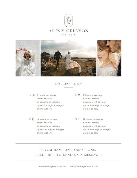 White and Light Grey Modern Wedding Photographer Pricing Guide for US Letter Document - Templates by Canva Price List Template Design, Wedding Photographer Pricing Guide, Wedding Photography Pricing Guide, Photographer Pricing Guide, Photography Pricing Template, Wedding Packages Prices, Photographer Packaging, Pricing Guide Photography, Pricing Templates