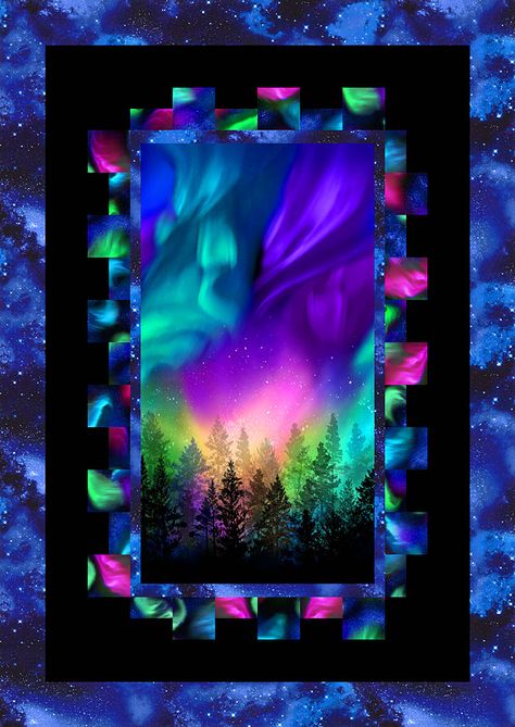 Tela, Patchwork, Luminous Quilt Pattern, Northern Lights Quilts Patterns, Quilted Wall Hanging Patterns Free, Aurora Borealis Quilt Pattern, Aurora Quilt Pattern, Quilts Made With Panels Ideas, Quilt With Panels Ideas