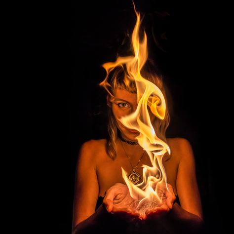 Ring Of Fire Photoshoot, Fire Fashion Photography, Fire Hair Illustration, Woman On Fire Art, Fire Photography Portrait, Fire Photography Ideas, Holding Fire Pose, Flames Photoshoot, On Fire Photoshoot