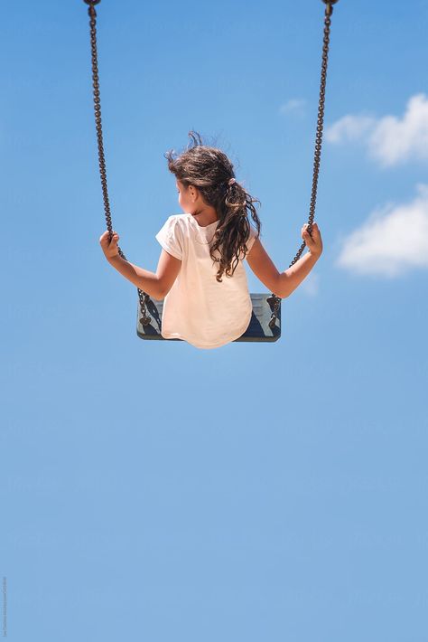 Girl Sitting On A Swing Flying High In The Blue Sky Download this high-resolution stock photo by Lea Csontos from Stocksy United. People On Swings, Sitting On A Swing, Swing Photography, Girl On Swing, Girl Swinging, Kids Swing, The Blue Sky, Flying High, Kids Photoshoot