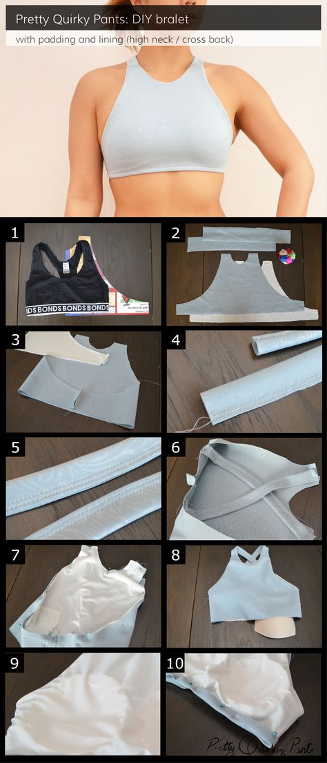 Sports Bra Diy, Pola Bra, Diy Top, Diy Bra, Sports Bra Pattern, Sewing Lingerie, Diy Vetement, Lambada, Bra Pattern