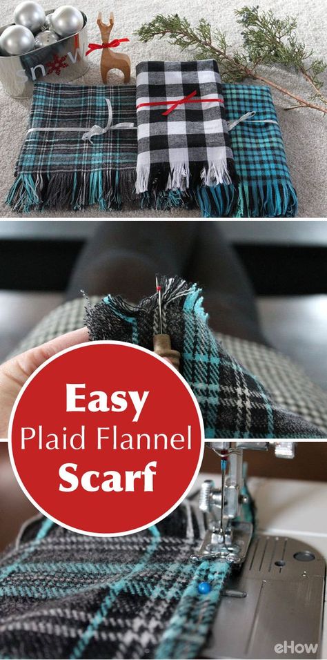 Make these easy plaid flannel scarf as a gift in NO TIME and for almost nothing! Tela, Ideas For Flannel Fabric, Sew Scarf Diy, Diy Scarves No Sew, Flannel Scarf Pattern, Diy Flannel Scarf, Flannel Fabric Projects Diy, Flannel Diy Projects, Flannel Projects Sewing