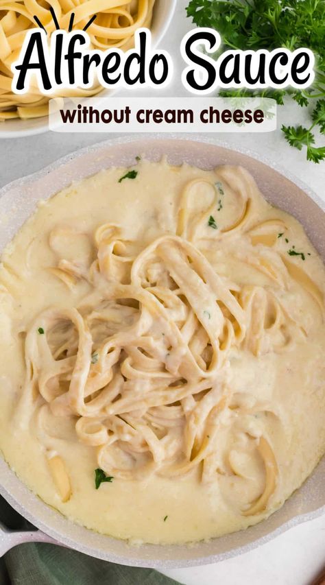 Learn how to make creamy Alfredo sauce without using cream cheese, more delicious and creamy than store bought jarred sauce. A rich homemade alfredo sauce that is great on pasta, as a pizza sauce, or on top of chicken. One Serving Alfredo Sauce, Alfredo Sauce Recipe Without Cream Cheese, Heavy Cream Cheese Sauce, Cream Cheese Alfredo Sauce Easy, Chicken Alfredo Using Jarred Sauce, Homemade Alfredo Sauce With Cream Cheese, Homemade Alfredo Sauce With Heavy Cream, Alfredo Sauce Without Cream Cheese, Chicken Alfredo Sauce Recipe Easy