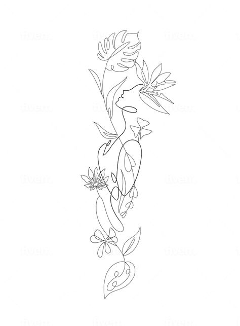 Bodypainting, Floral Tattoo Sketch Design, One Line Tattoo Sleeve, Single Line Tattoo Sleeve, Single Line Tattoos Minimalist, Feminine Outline Tattoo, Abstract Women Tattoo, Line Art Flowers Tattoo, Linear Floral Tattoo