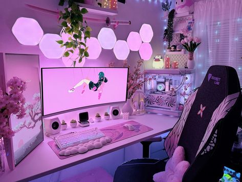 A little bit of pink vibes because I’m back in my pink era 🩷✨ Items in my setup and PC specs can be found on my PCPartPicker and Amazon Storefront. Linked in my bio! 🔗 #gamingsetup #pcgamer #gamergirls #battlestation #gamingpc #pcbuild #rgbsetup #setupinspiration #desksetup #gameroom #ａｅｓｔｈｅｔｉｃ Minecraft Skins Wallpaper, Gaming Computer Room, Pink Era, Cozy Desk, Gamer Setup, Gamer Room Decor, Neon Room, Bedroom Setup, Pinterest Room Decor