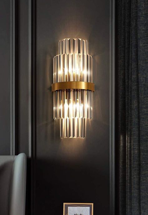 Modern Wall Scones, Wall Lights Uk, Wall Scone, Hallway Wall Lights, Gold Wall Lights, Art Deco Wall Lights, Wall Sconces Living Room, Sconces Living Room, Crystal Wall Lighting