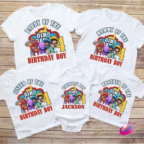 Dino Ranch Birthday, Dino Ranch, Ranch Gifts, Ranch Family, 4th Birthday Boys, Bday Shirt, Birthday Party Shirts, Kids Disney Shirts, Baby Birthday Themes