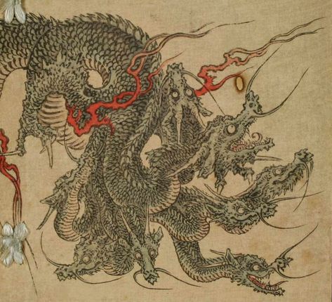 Yamata No Orochi, Japanese Myth, Japanese Mythology, Asian Dragon, Japanese Folklore, Japanese Artwork, Japanese Dragon, Art Japonais, Japanese Tattoo Art