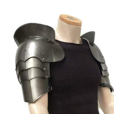"Product Detail - Material : Best Quality Iron 18g Steel Size : Adult Size (Fits Almost All Adults) Length : 12\" approx. Width : 8 \" approx Shoulder are useful for LARP, Cosplay Battle Fighting Theatre Costume Black Finishing as shown in photo" Armor Shoulder, Knight Crusader, Skyrim Armor, Shoulder Armour, Shoulder Armor Tattoo, Sca Armor, Shoulder Guard, Gold Armor, Armor Drawing