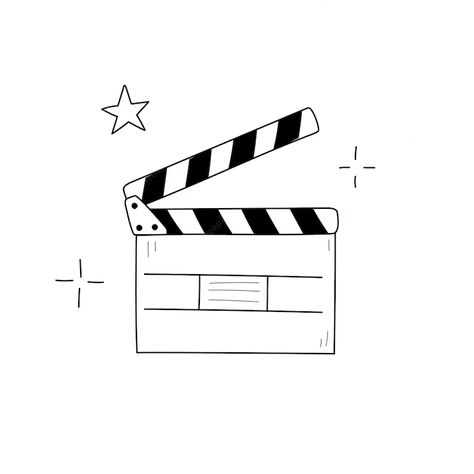 Clapboard Tattoo, Cinema Drawing Illustration, Film Tape Drawing, Cinema Art Illustration, Clapperboard Illustration, Clapperboard Tattoo, Films Drawing, Movie Drawings Easy, Cinema Doodle