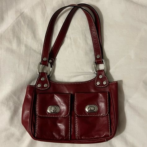 Cute Vintage Purses, Mom Purse Aesthetic, Old Bags Vintage, Tights With Dress Outfit, Dark Red Handbag, Dark Red Shoulder Bag, Red Leather Handbag, Cool Purses And Bags, Cute Skirts Long