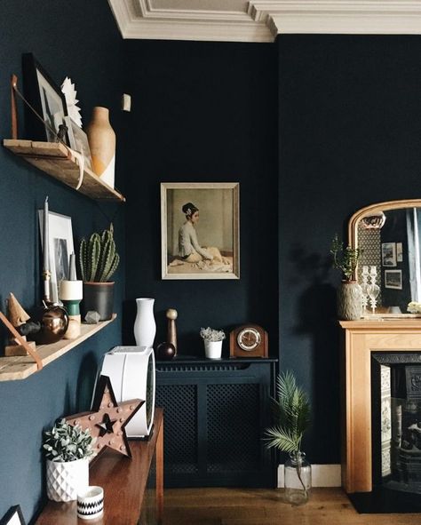 10 Beautiful Rooms - Mad About The House Dark And Moody Interiors, Interior Ikea, Dark Blue Walls, Dark Living Rooms, Moody Interiors, Dark Walls, Dark Interiors, Blue Living Room, Blue Rooms