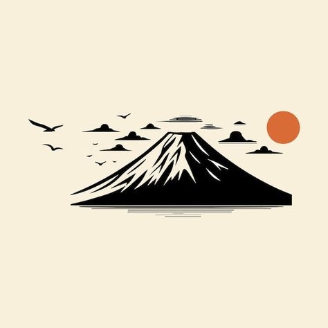 Mt fuji sunrise and seagulls vector illu... | Premium Vector #Freepik #vector #mt-fuji #mount-fuji #fuji-mountain #fujisan Mount Fuji, Mt Fuji Illustration, Fuji Mountain, Mont Fuji, Sans Art, Mountain Logos, Mt Fuji, Iconic Photos, Vector Photo