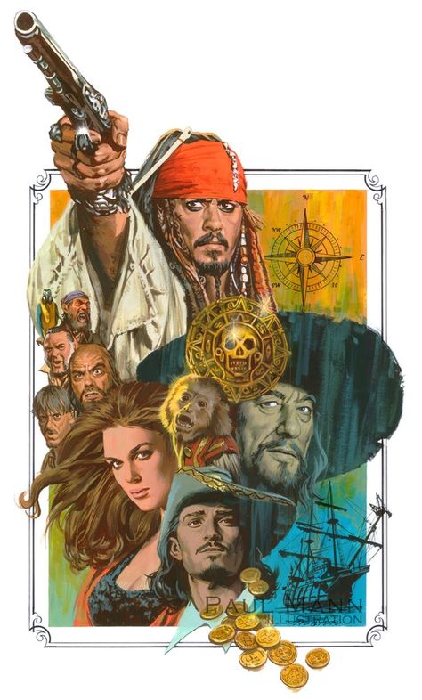 Illustrator: Paul Mann Jack Sparrow Quotes Funny, Jack Sparrow Wallpaper, Kaptan Jack Sparrow, Johnny Depp Movies, Film Posters Art, Film Anime, Pirate Art, Caribbean Art, Black Sails
